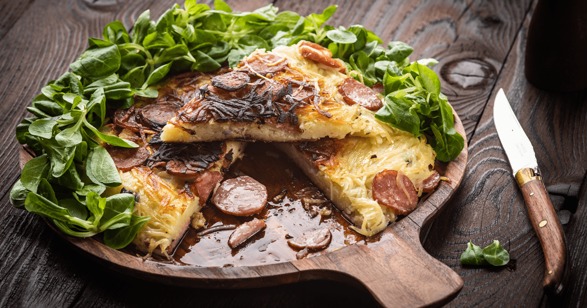 Recette Galette de râpé de pommes de terre et saucisse de Montbéliard